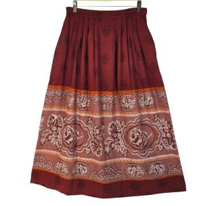 Jack Winter Vintage Burgundy Floral Tapestry Pleated Midi Skirt Wool Blend Sz 12